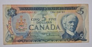 Canada 5 Dollars Note 1972 for Hobby collection