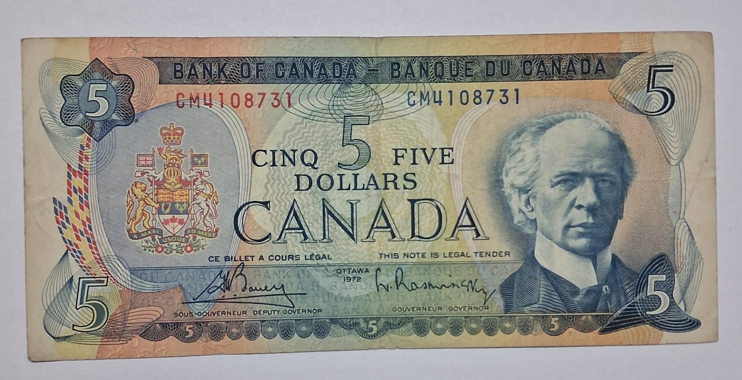 Canada 5 Dollars Note 1972 for Hobby collection