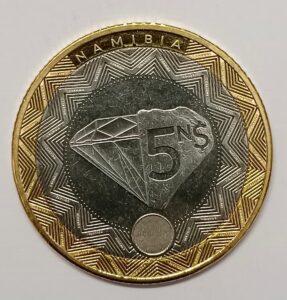 Namibia 5 Dollars unc coin bimetallic mining gem stones theme