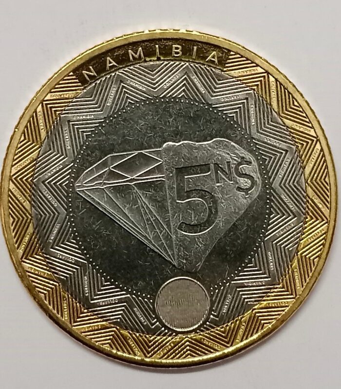 Namibia 5 Dollars unc coin bimetallic mining gem stones theme