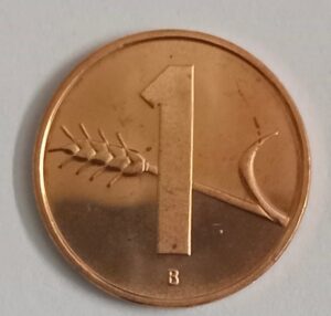 Switzerland 1 Rappen 1996 Unc world coin wheat spike and swiss cross