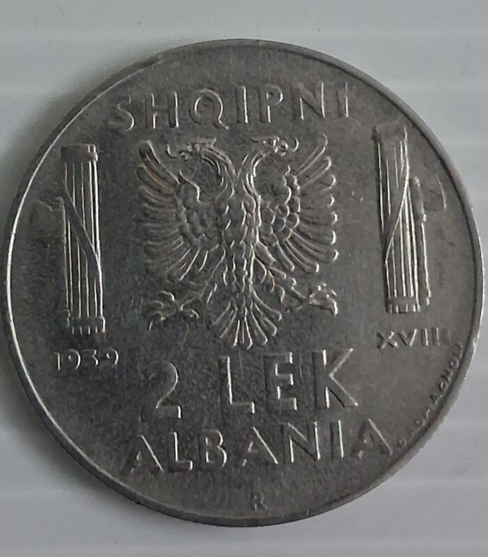 Albania 2 Lek 1939 Victor Emmanuel iii coin Italian occupation