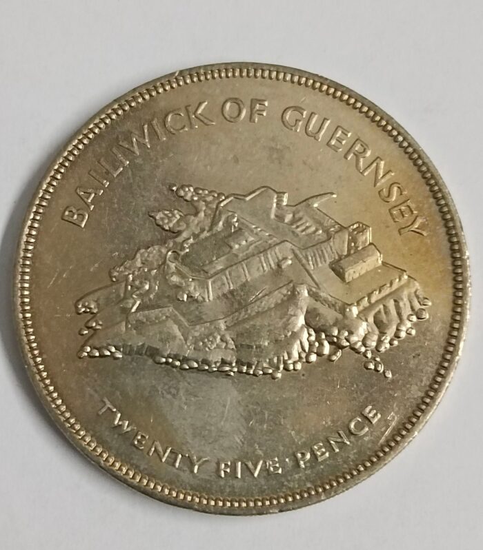 Guernsey 25 pence 1977 castle cornetworld world coin