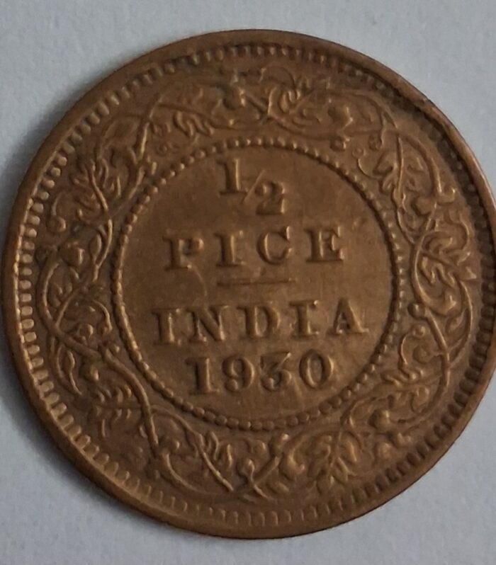 British india 1/2 pice 1930 kolkata mint coin King george v