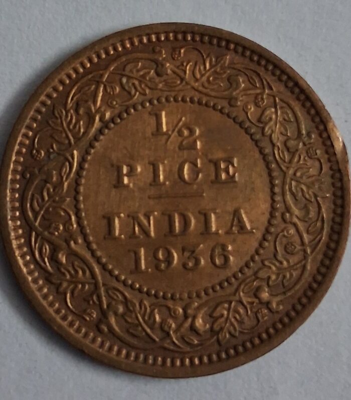 British india 1/2 pice 1936 coin king george v