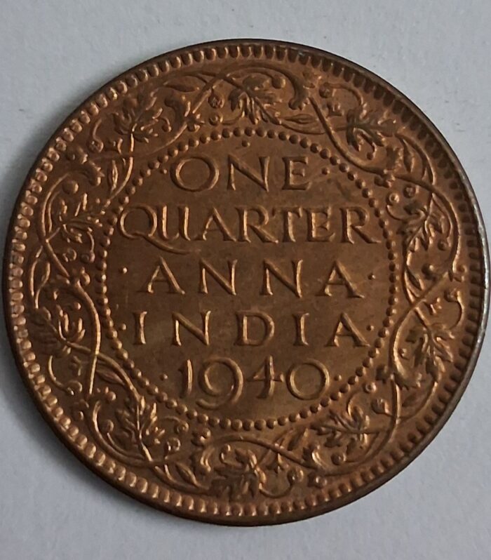 British India Quarter anna 1940 bombay mint coin aunc