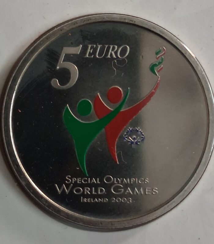 Ireland 5 euro 2003 world coin special olympics colourized