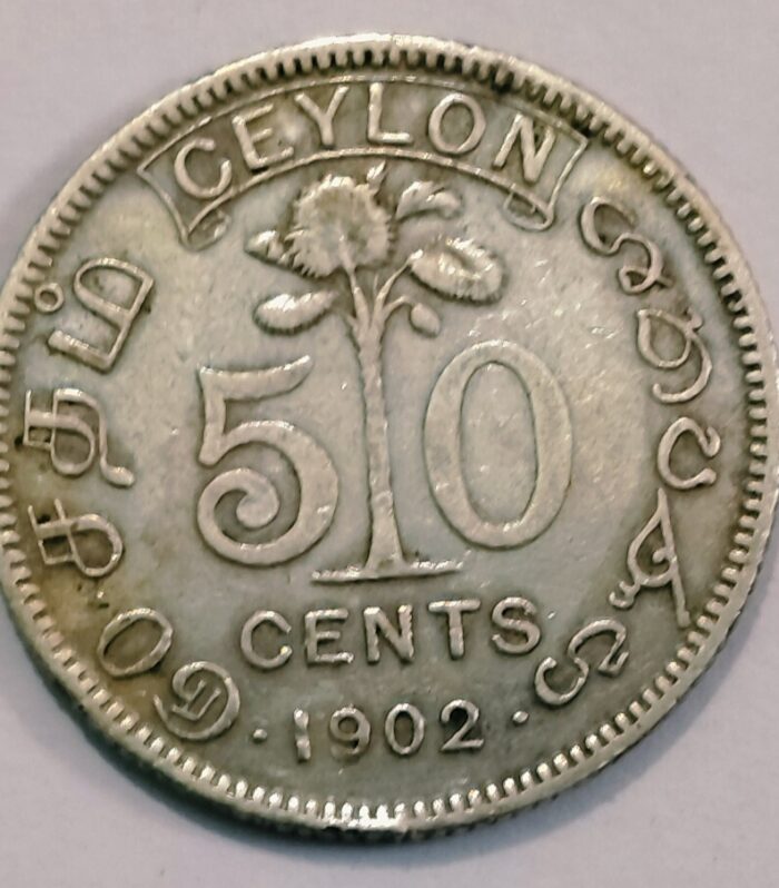 Ceylon 50 Cents 1902 King edward silver coin