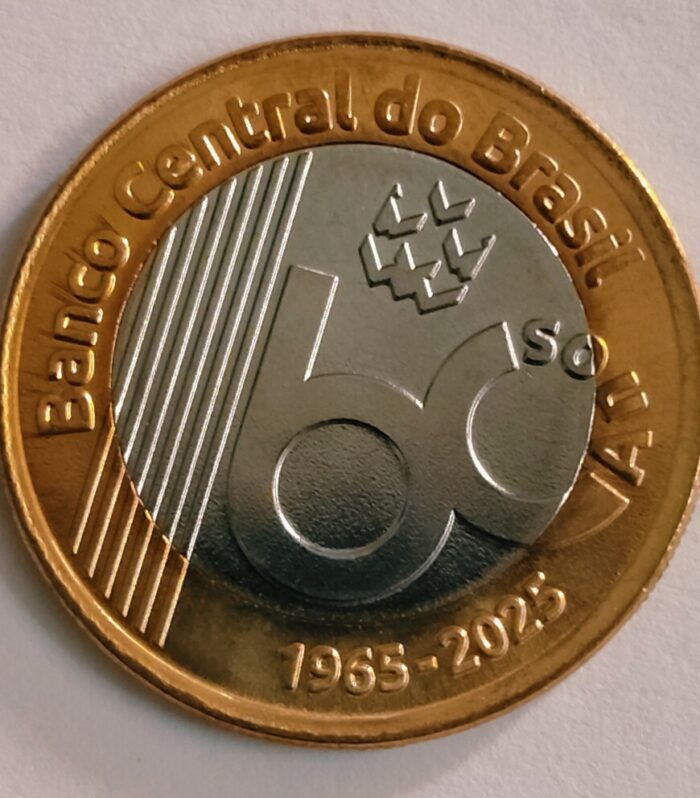 Brazil 1 real 2025 bimetal coin 60 years of central bank