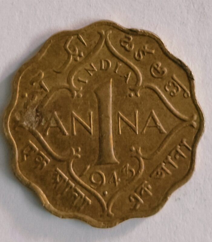 British india 1 anna 1943 bombaymint coin