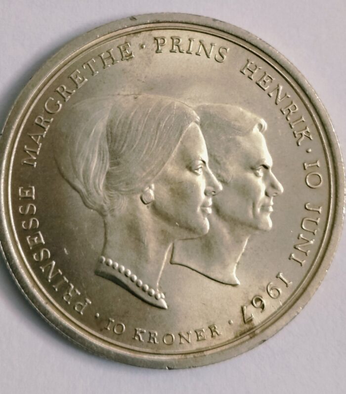 Denmark 10 kroner 1967 world silver coin wedding of princess margrethe