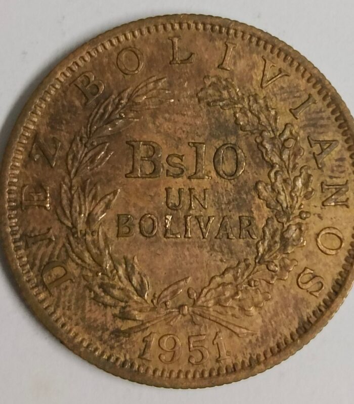 Bolovia 10 bolivianos 1951 world coin