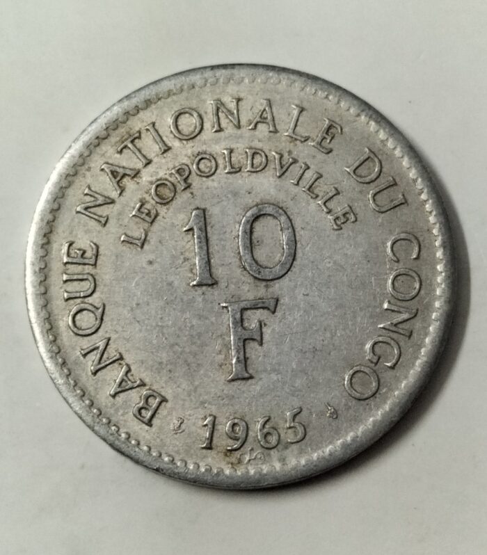 Congo 10 francs 1965 world coin lion head