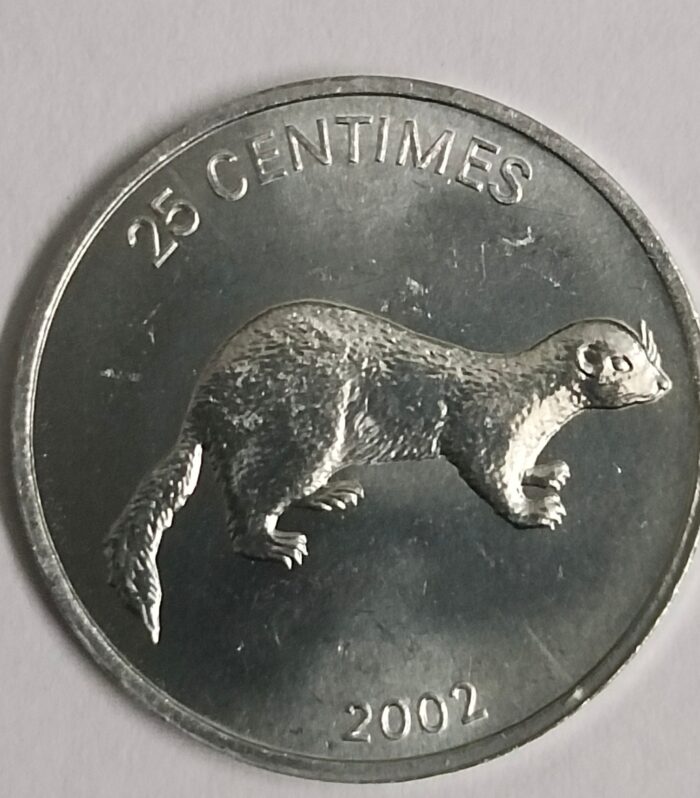 Congo 25 centimes 2002 unc world coin weasel