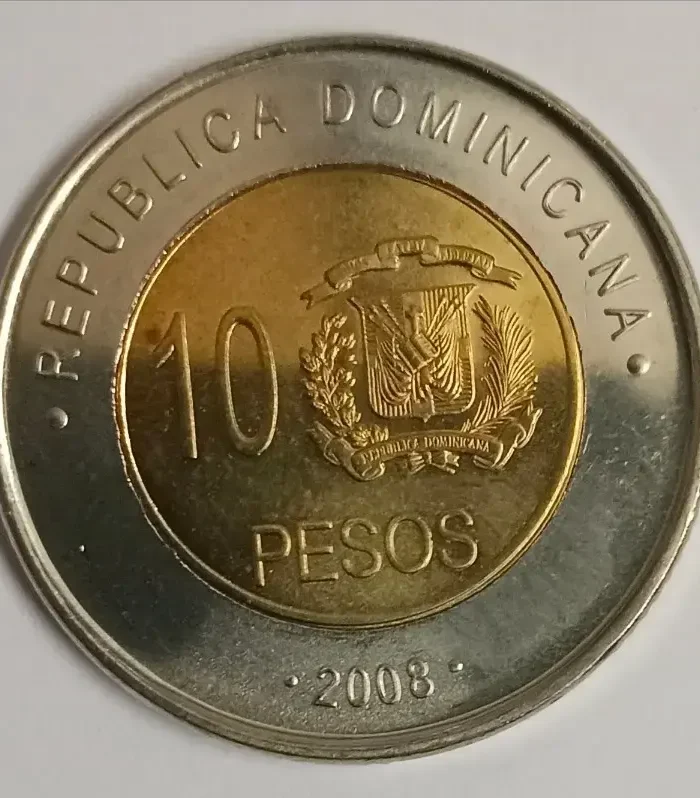 Dominican republic 10 pesos 2008 world coin bimetal unc