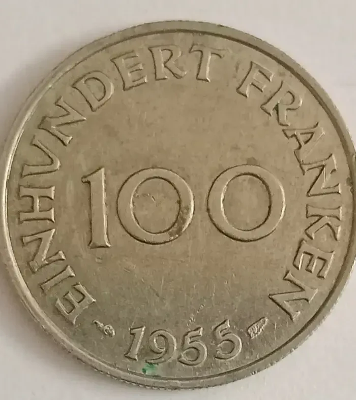 Saarland 100 franken 1955 world coin