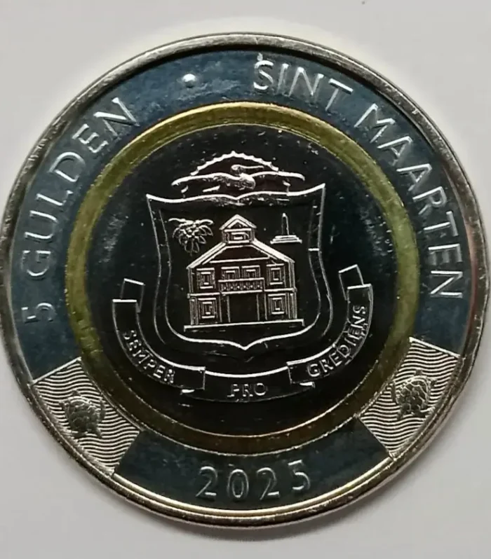 Sint maarten 5 gulden 2025 unc world coin bimetal