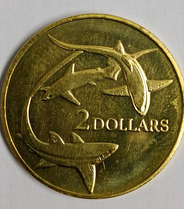 Tokelau island 2 dollars unc coin sharks