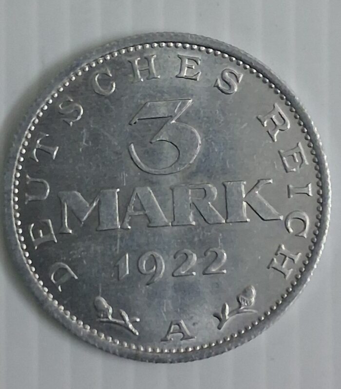 Germany 3 Mark 1922 3 Years of Weimar Constitution unc coin