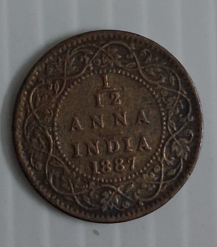 British India 1/12 Anna 1887 Queen Victoria coin