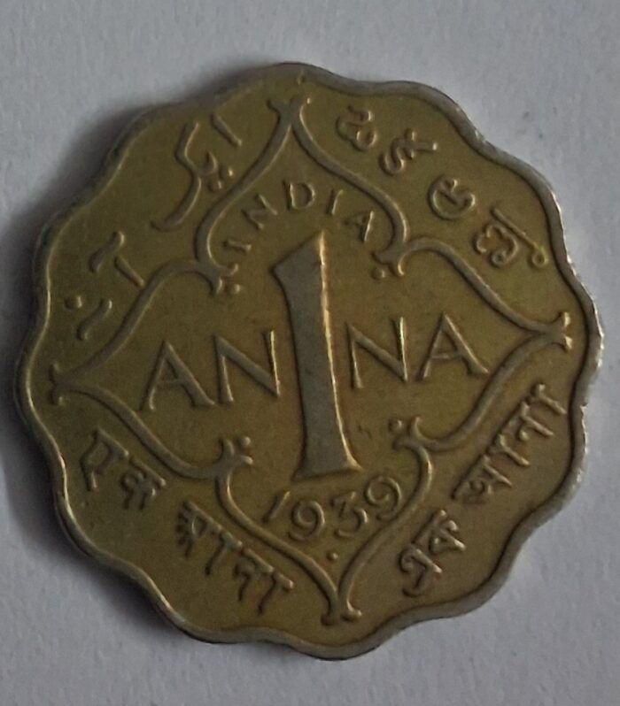 British India 1 Anna 1939 Bombay Mint coin