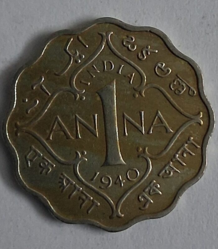 British India 1 Anna 1940 Kolkata mint coin