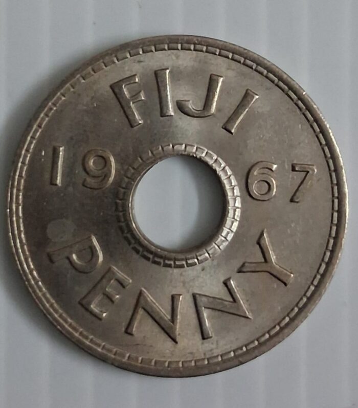 Fiji coin 1 Penny with Hole Elizabeth Ii