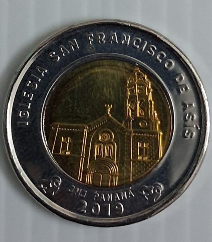 Panama 1 Balboa coin Saint Francis of Assisi Church bimetal