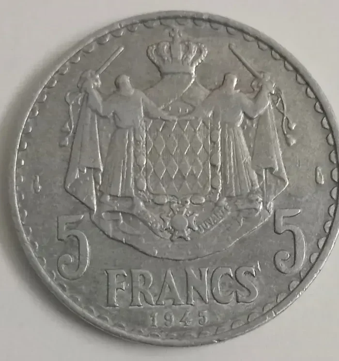 Monaco 5 Francs world coin 1945