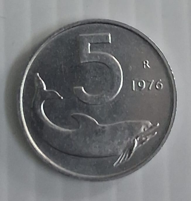 Italy 5 Lire world coin Unc Dolphin